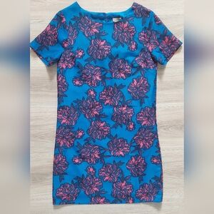 J.Crew blue midi dress with pink floral pattern